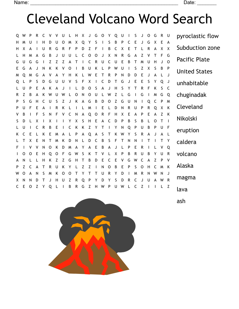 Cleveland Volcano Word Search 