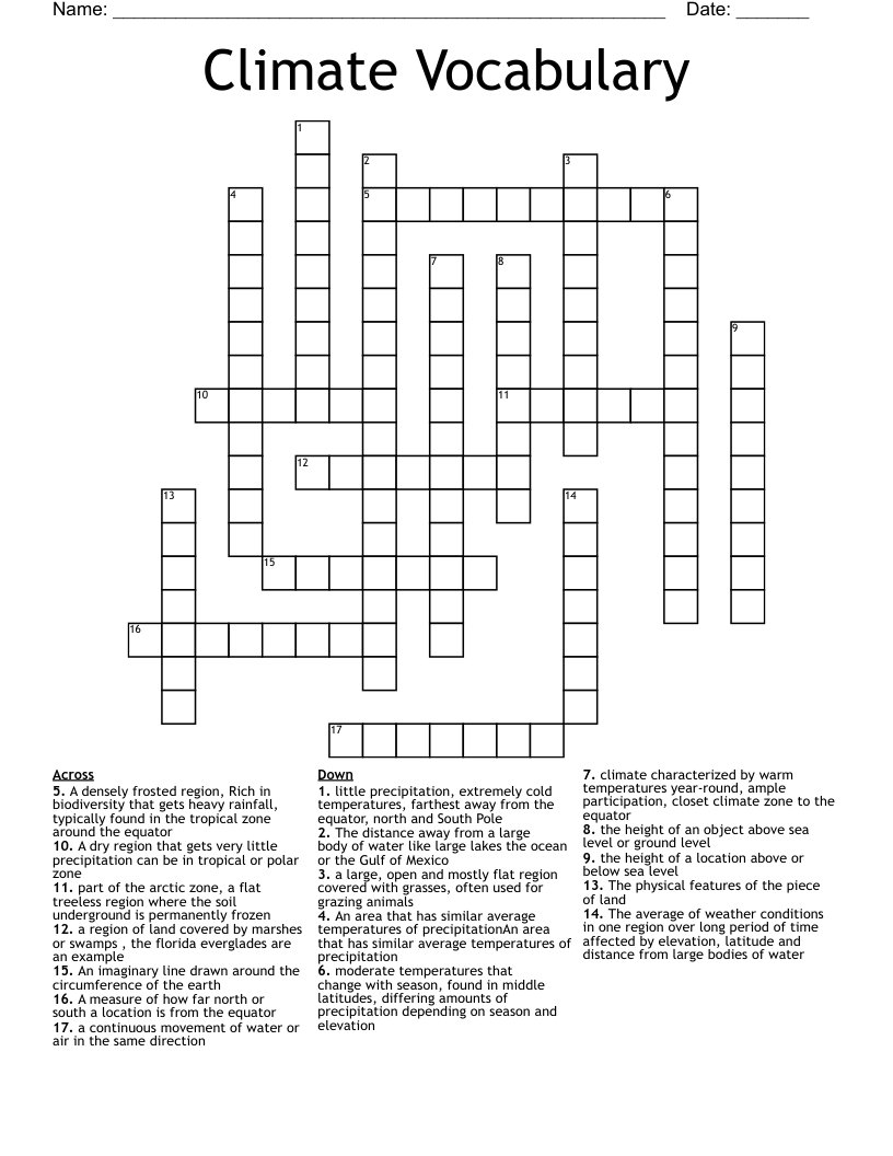 Climate Vocabulary Crossword