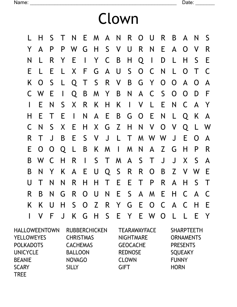 Clown Word Search