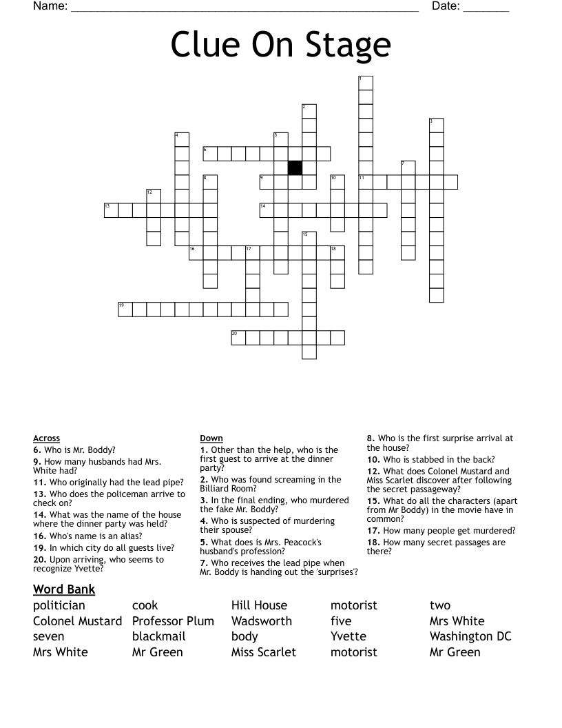 Clue On Stage Crossword