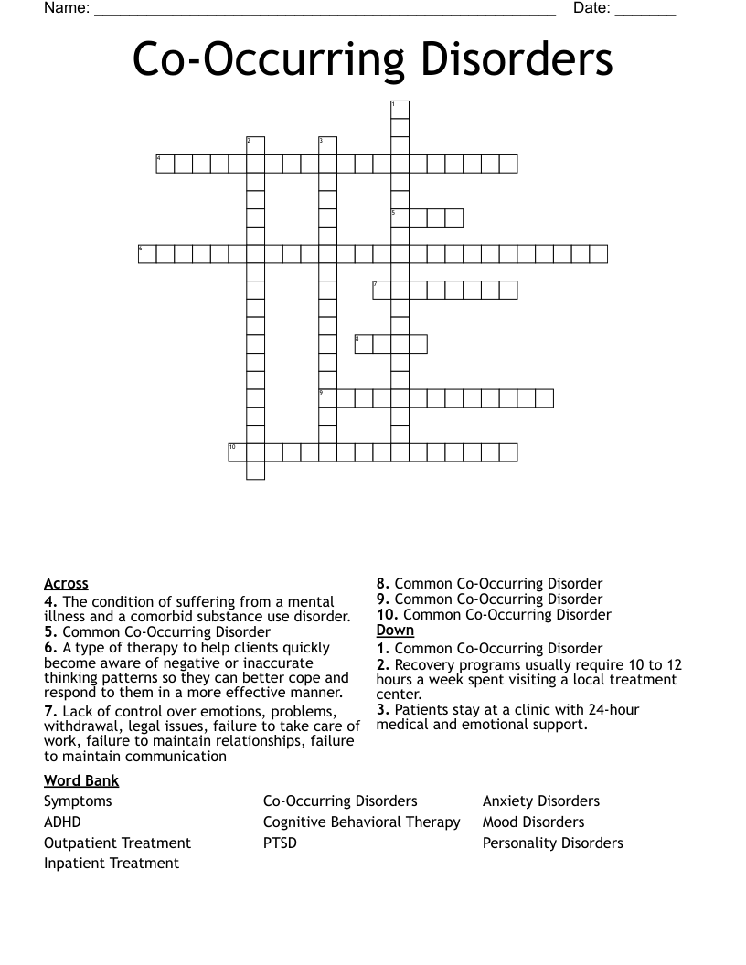 Co-Occurring Disorders Crossword
