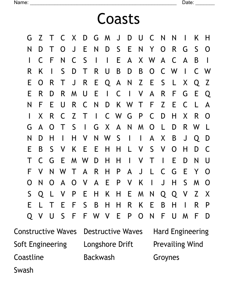 Coasts Word Search