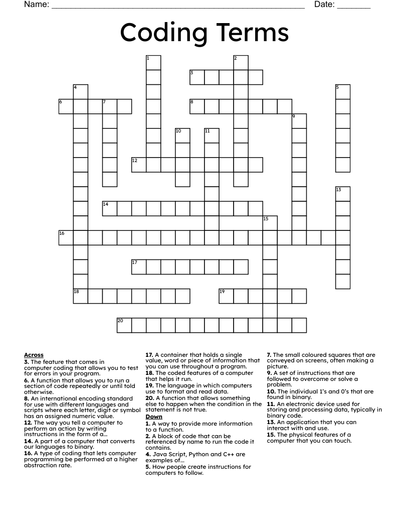 Coding Terms Crossword