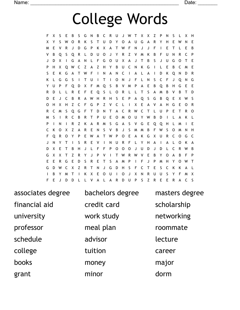 College Words Word Search