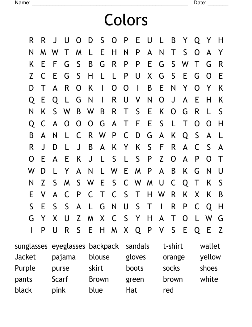Colors  Word Search