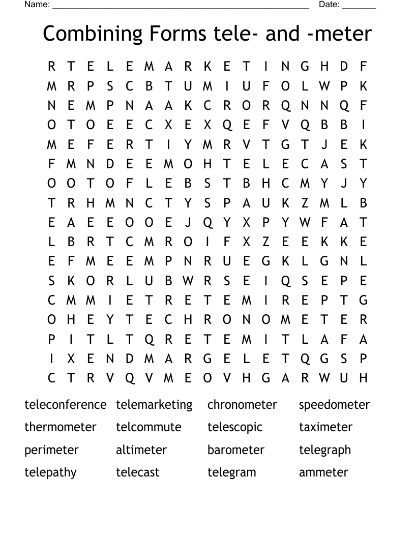 Combining Forms tele- and -meter Word Search