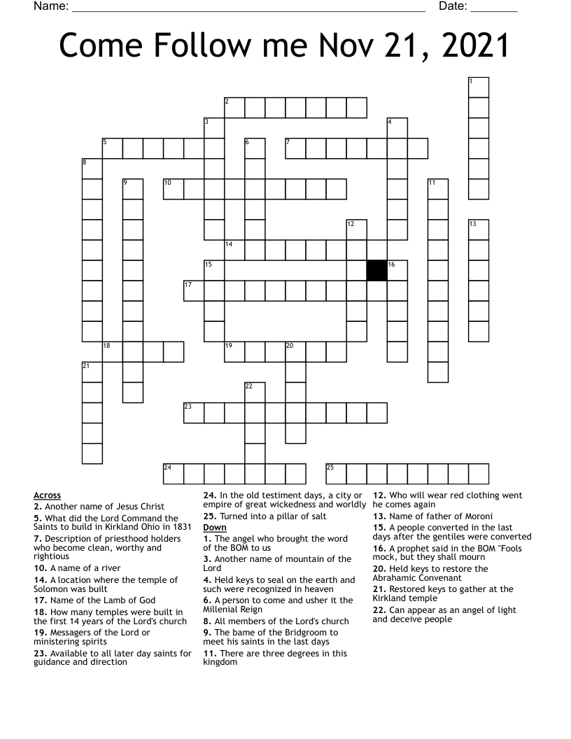 Come Follow me Nov 21, 2021 Crossword