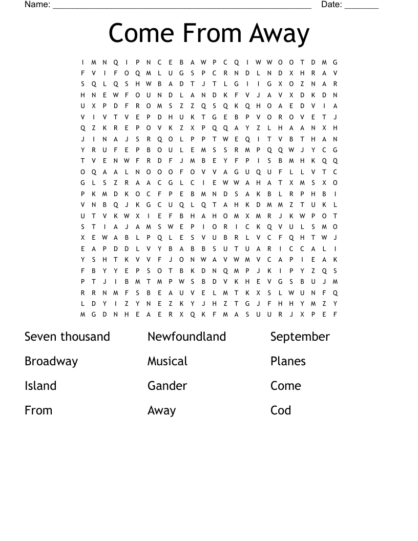 Come From Away Word Search