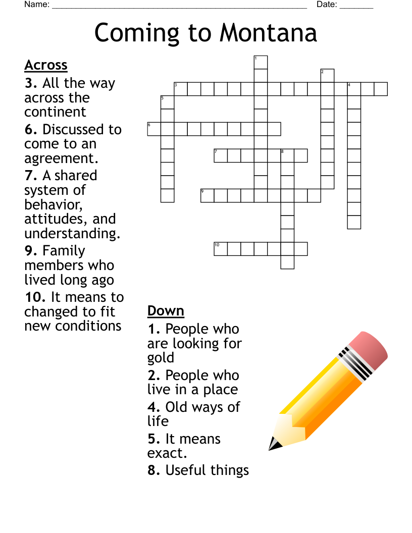 Coming to Montana Crossword