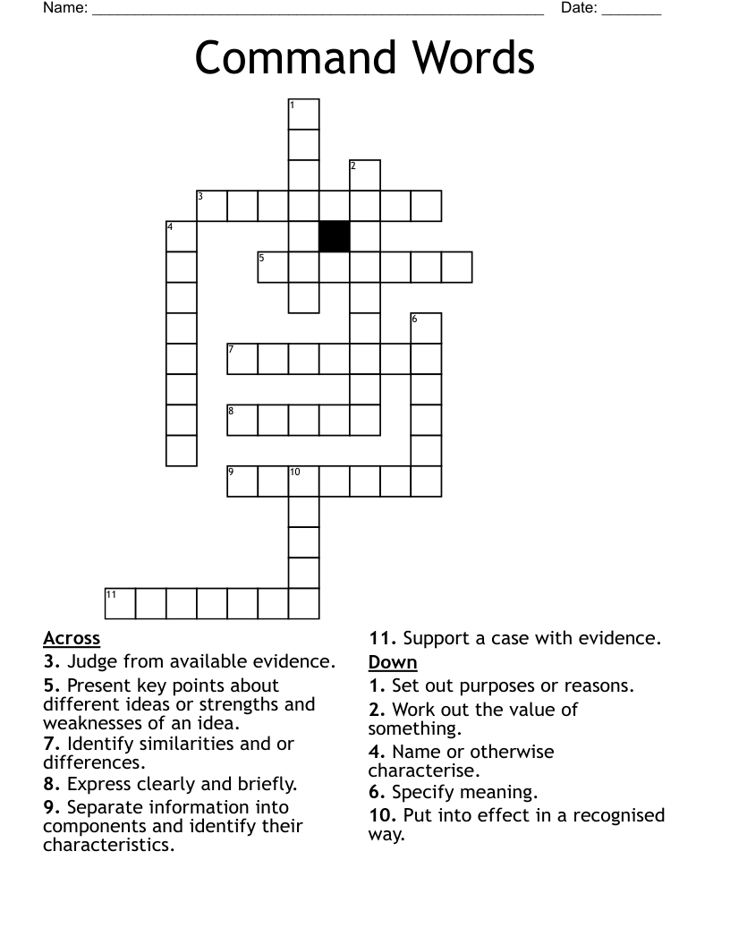 Command Words Crossword
