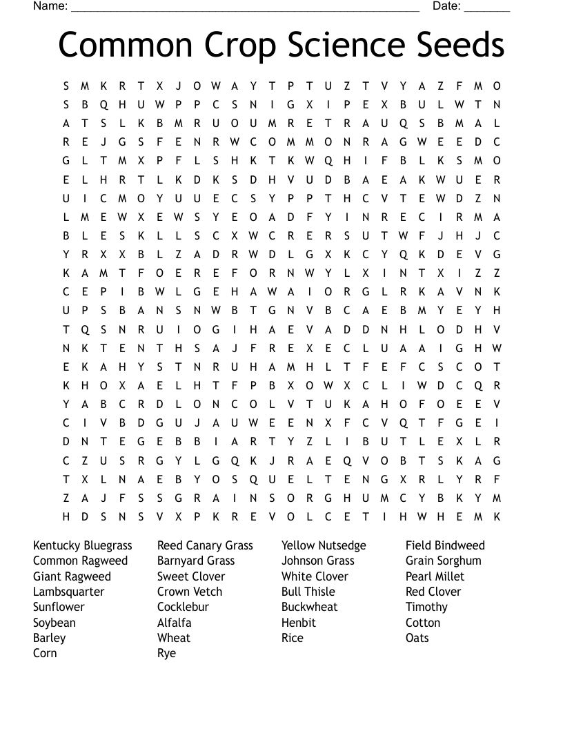 Common Crop Science Seeds Word Search