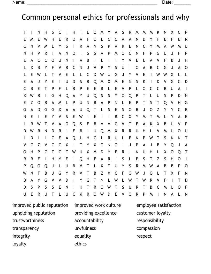 Common personal ethics for professionals and why Word Search
