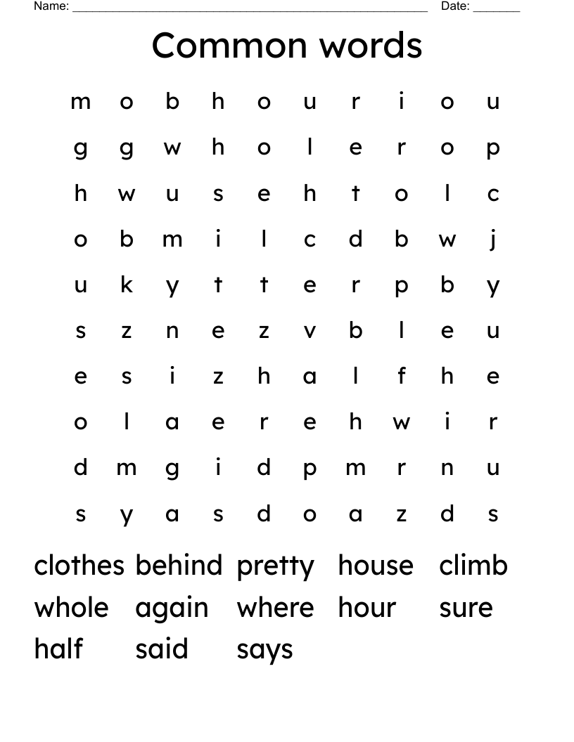 Common words Word Search