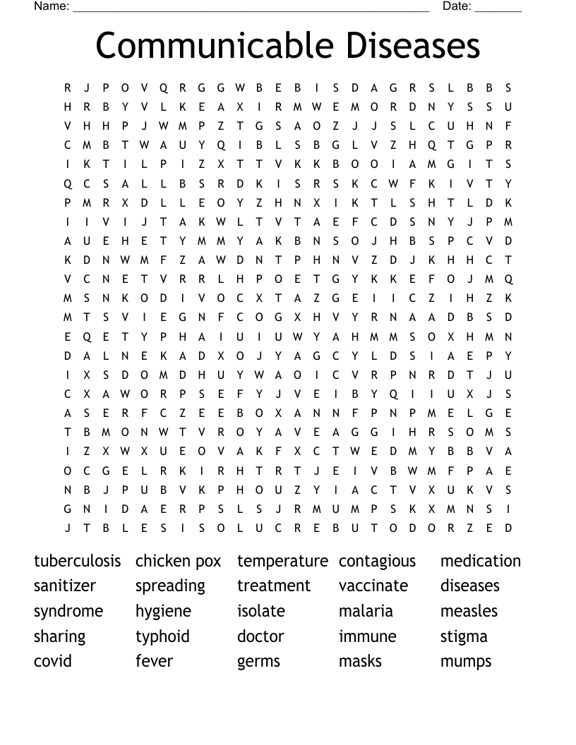 Communicable Diseases Word Search