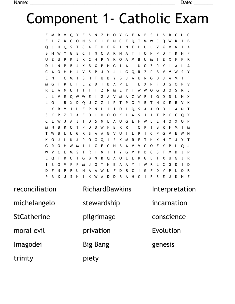 Component 1- Catholic Exam  Word Search