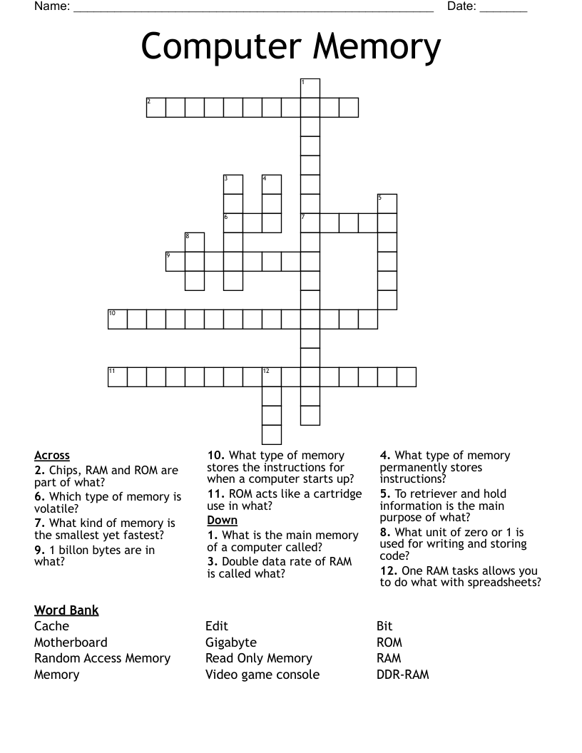 Computer Memory Crossword