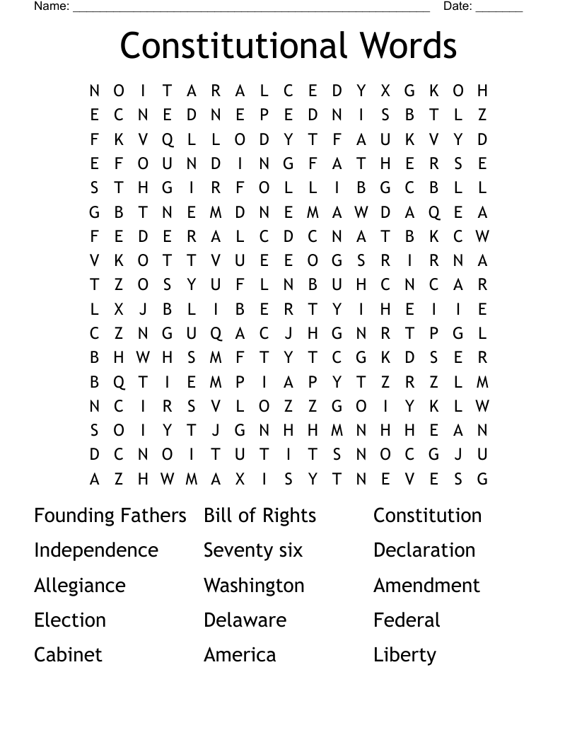 Constitutional Words Word Search
