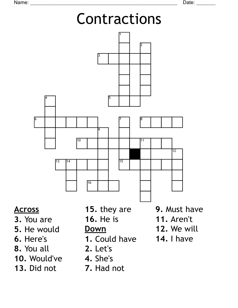 Contractions Crossword