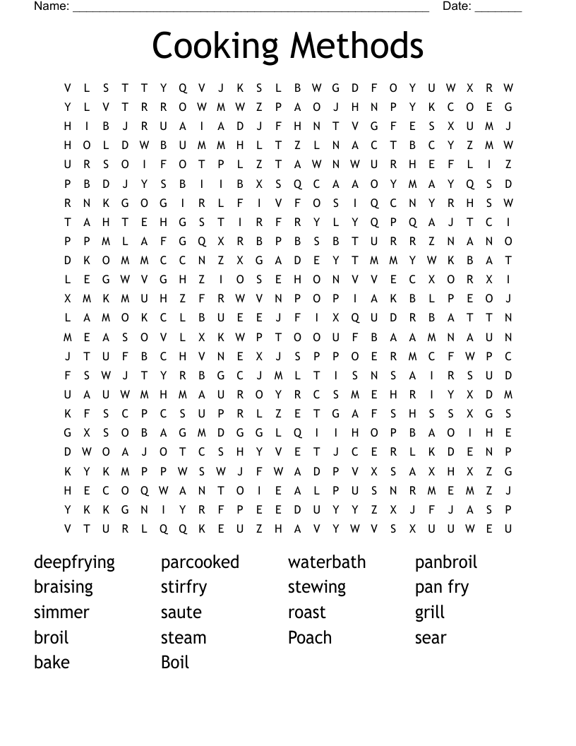 Cooking Methods Word Search