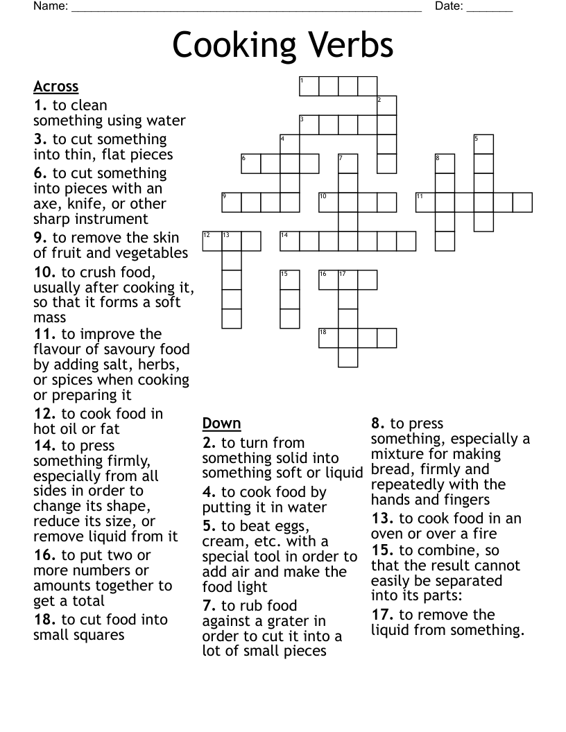 Cooking Verbs Crossword
