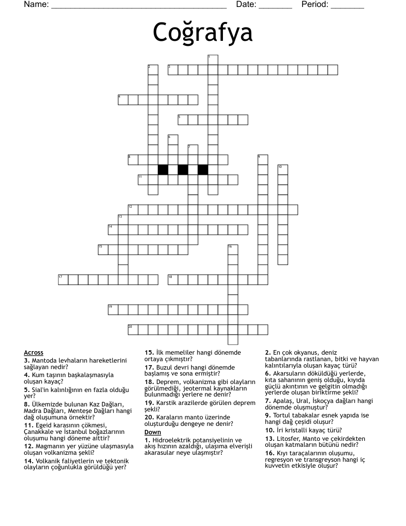 Coğrafya  Crossword