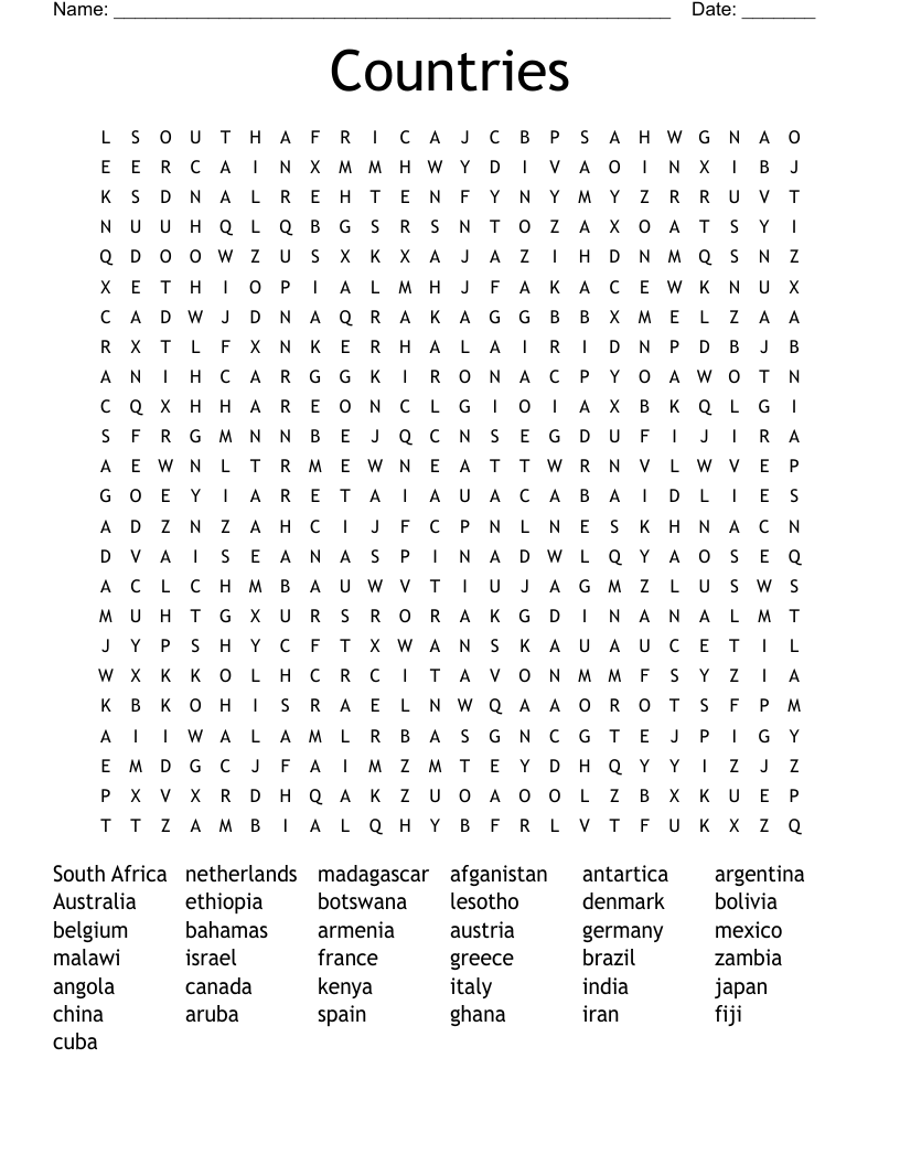 Countries Word Search