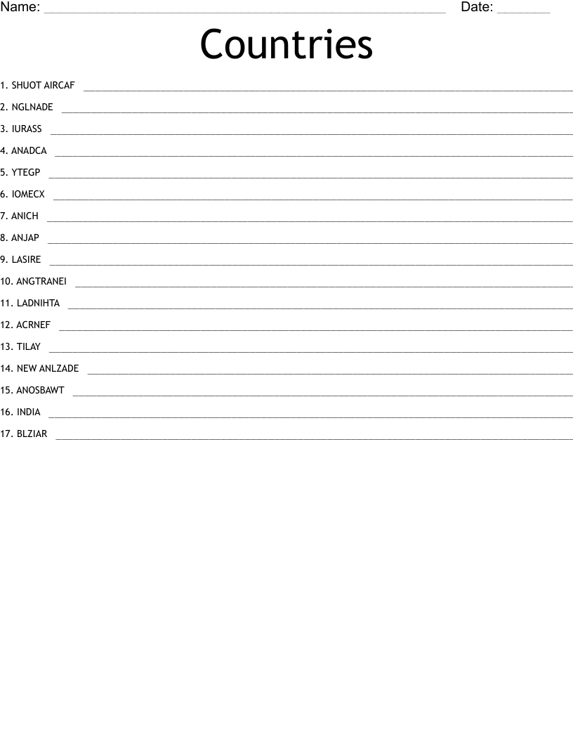 Countries Word Scramble