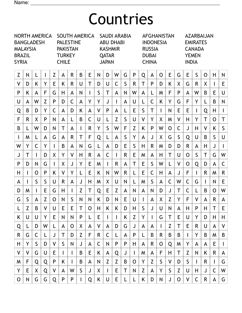 Countries  Word Search