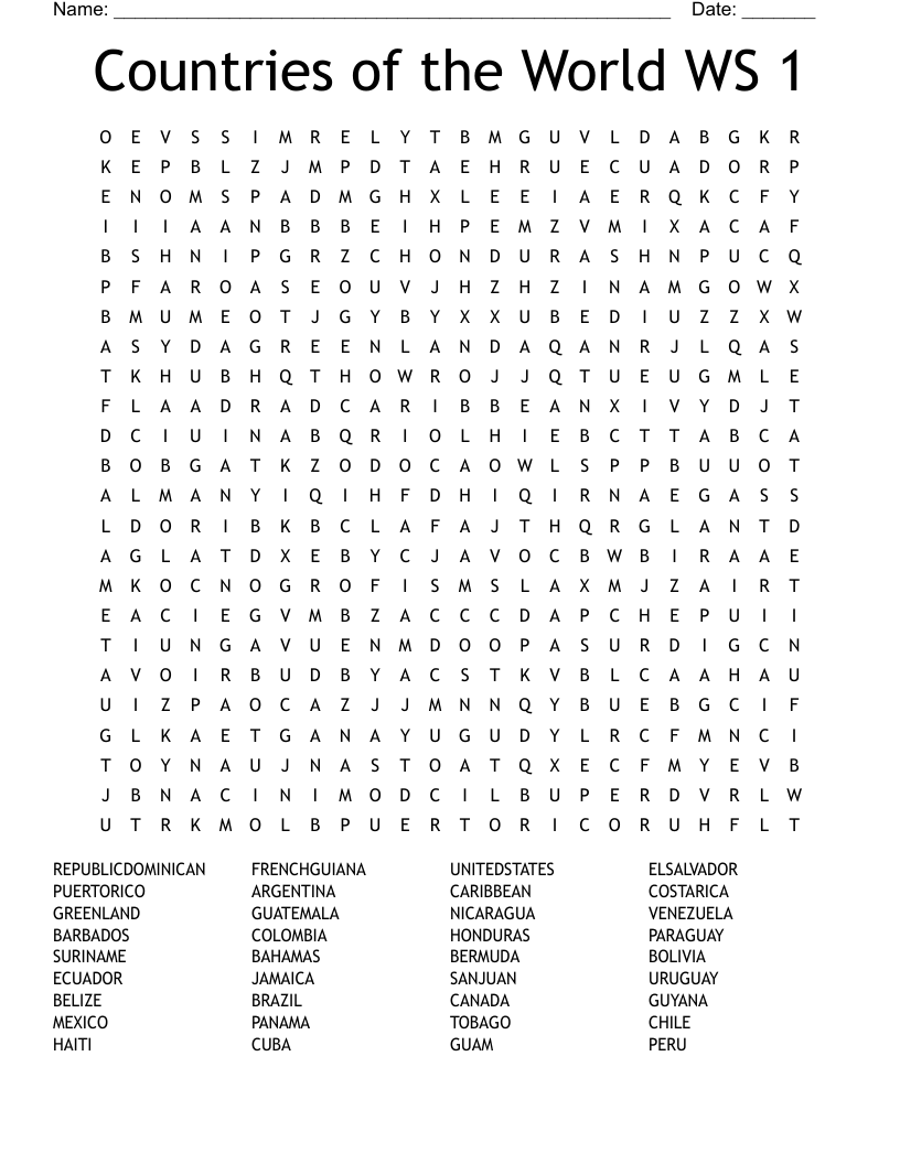 Countries of the World WS 1 Word Search