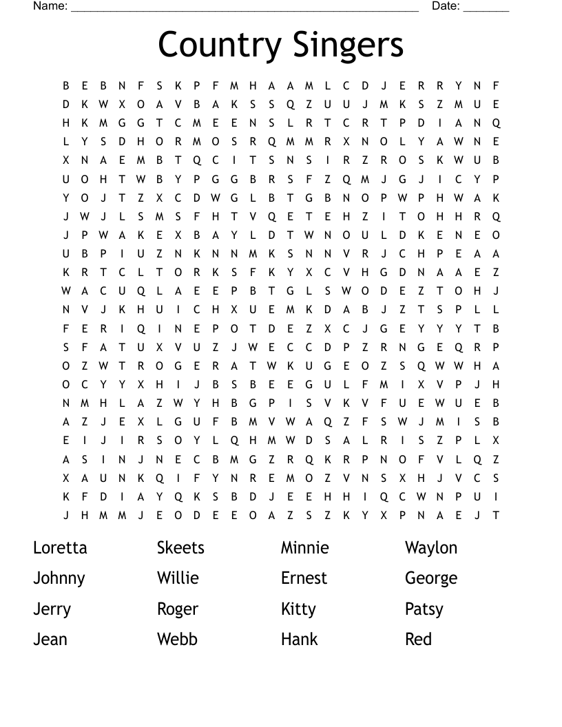 Country Singers Word Search