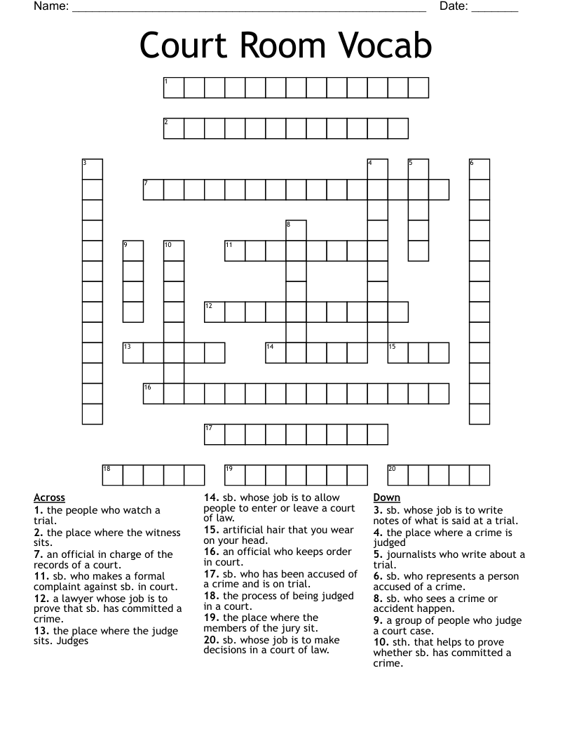 Court Room Vocab Crossword