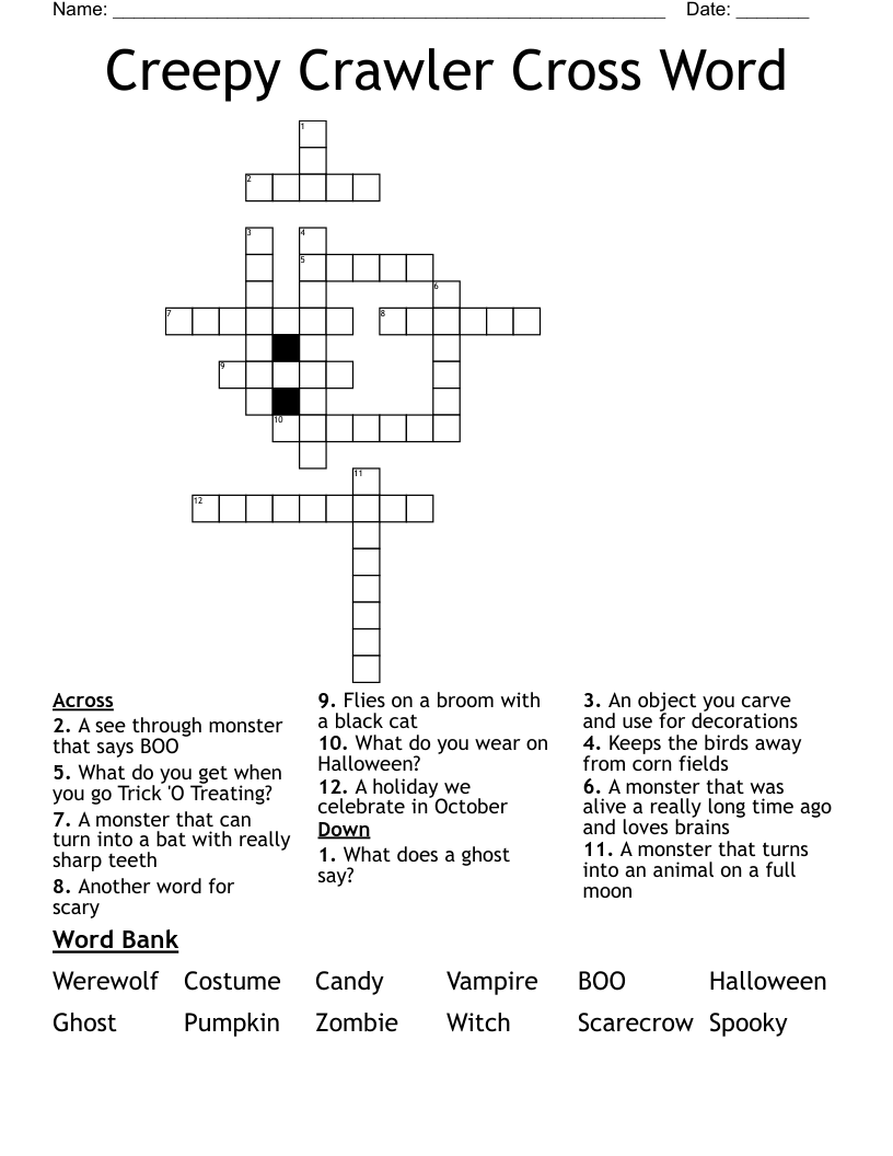 Creepy Crawler Cross Word