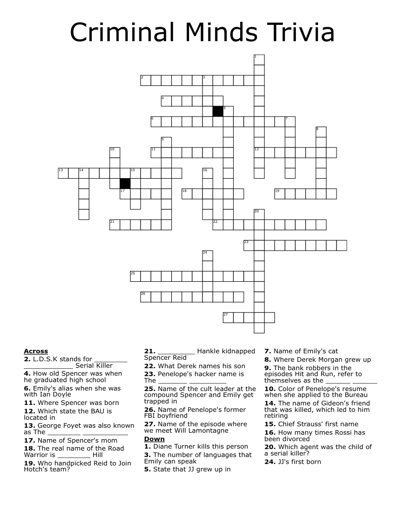 Criminal Minds Trivia  Crossword