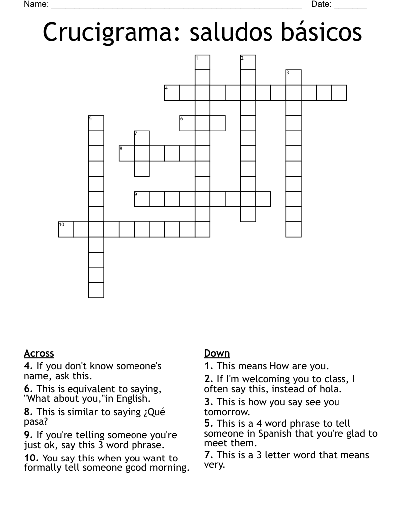 Crucigrama: saludos básicos Crossword