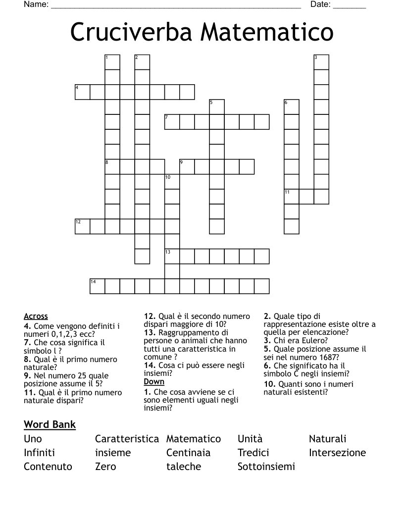 Cruciverba Matematico Crossword