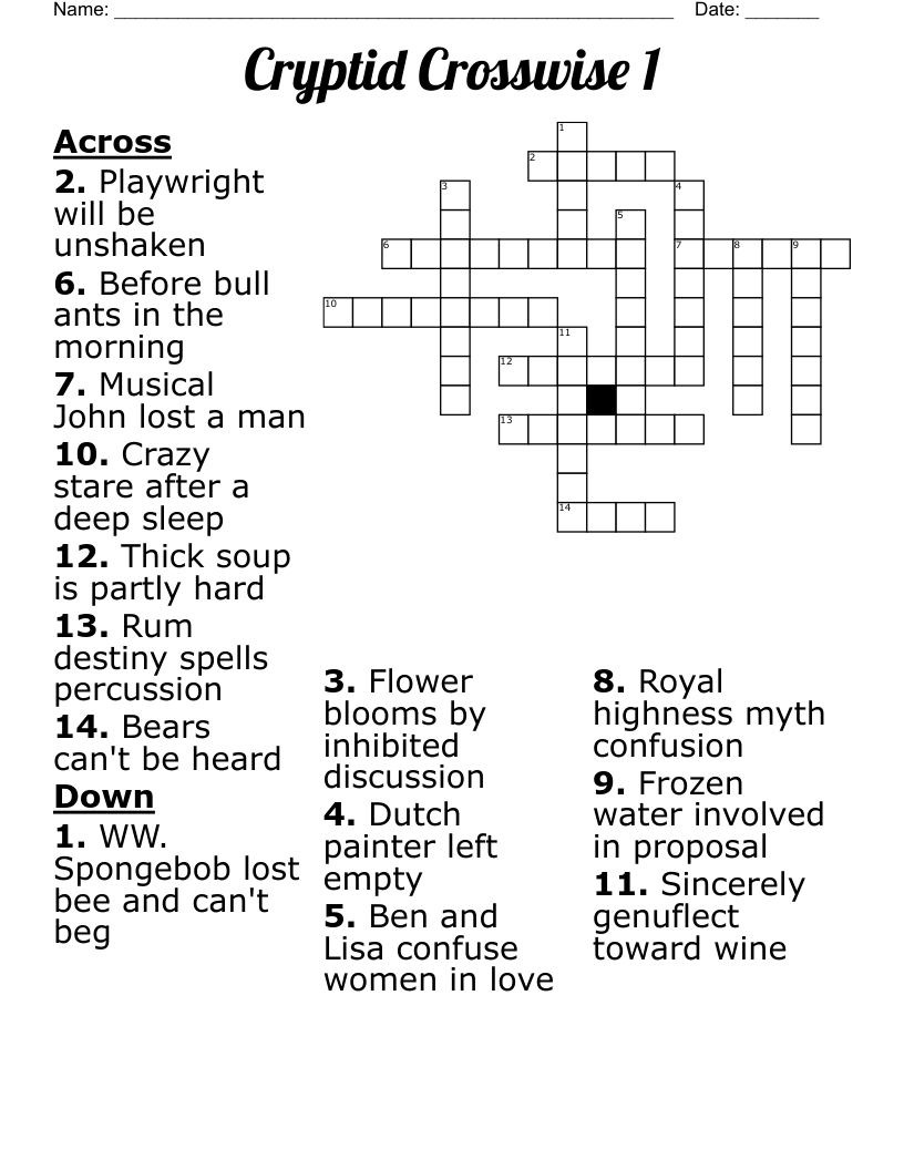 Cryptid Crosswise 1 Crossword
