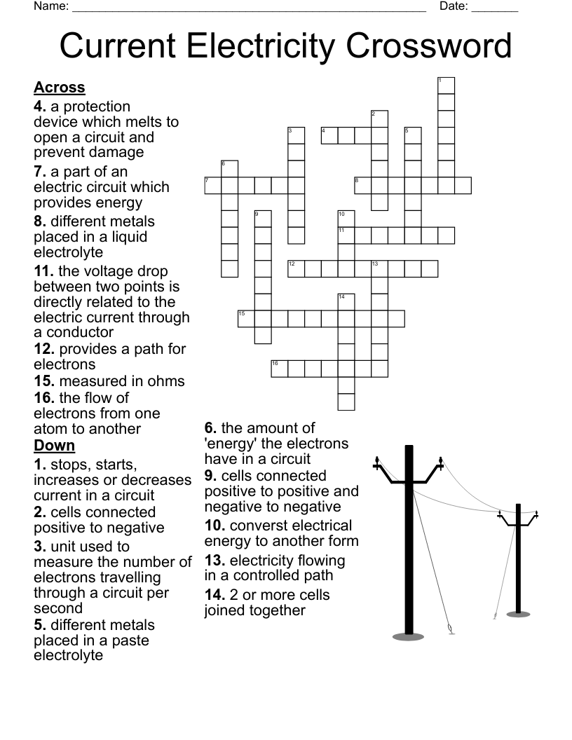 Current Electricity Crossword