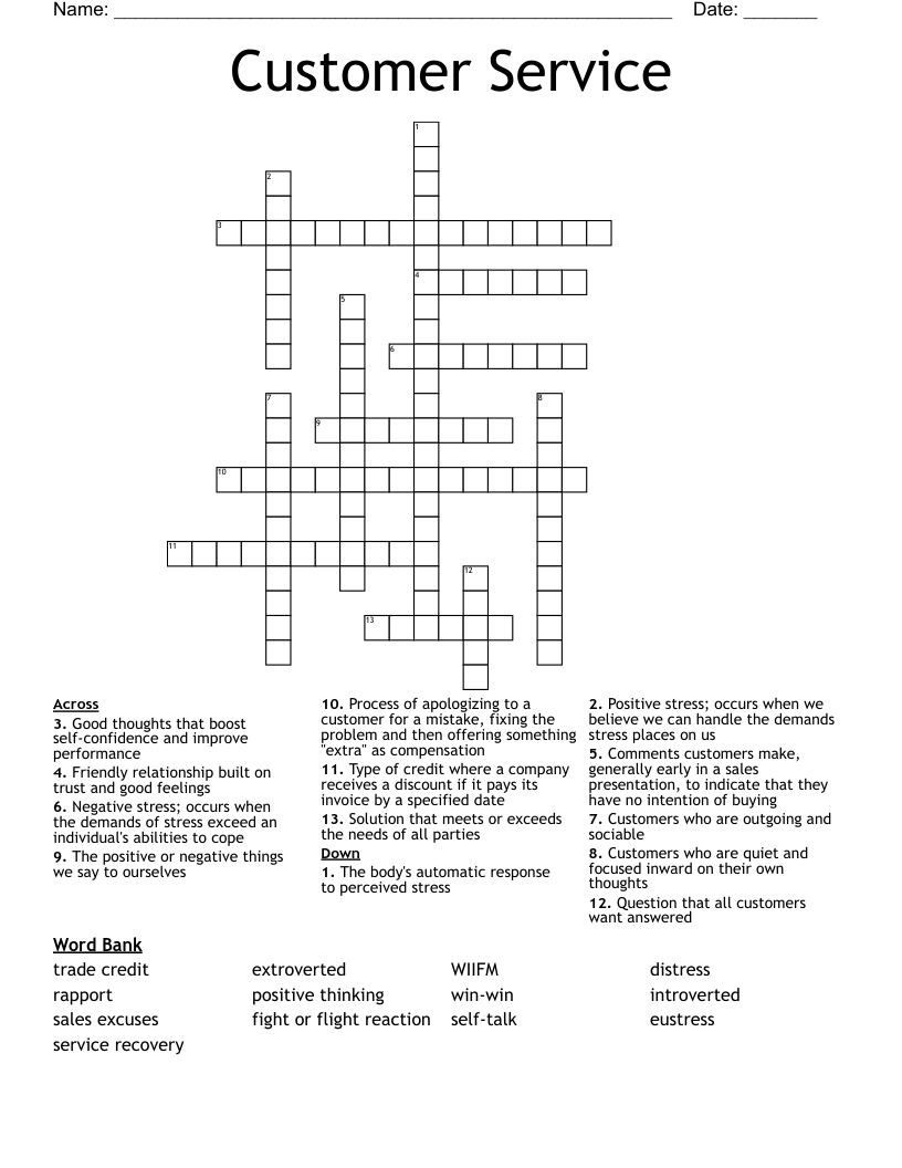 Customer Service Crossword