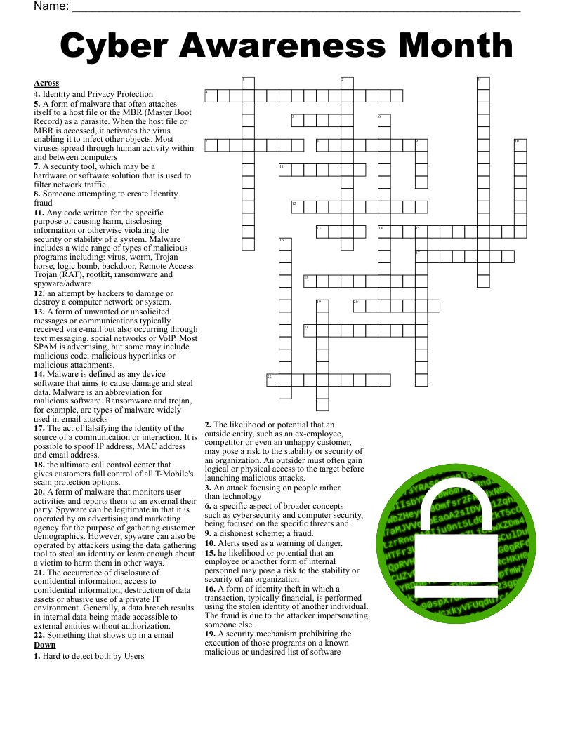 Cyber Awareness Month Crossword