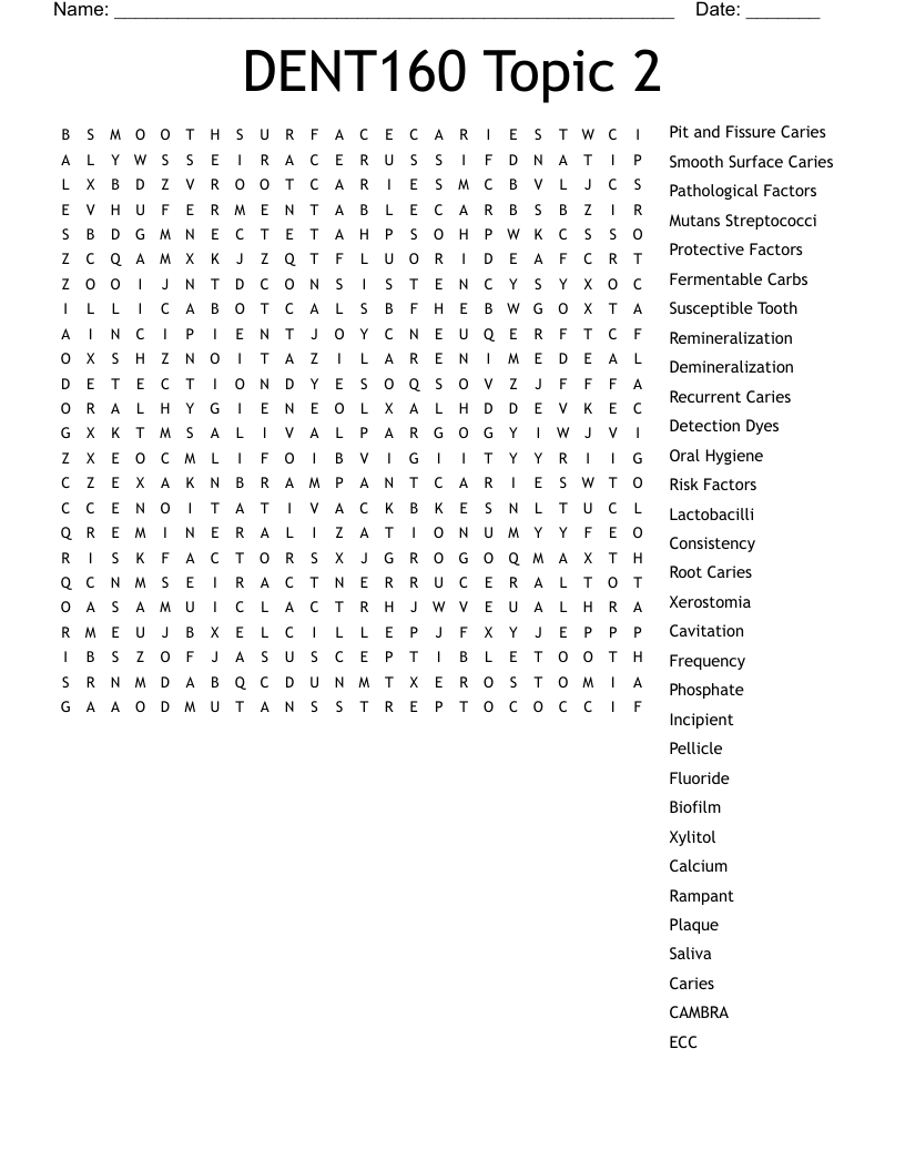 DENT160 Topic 2 Word Search