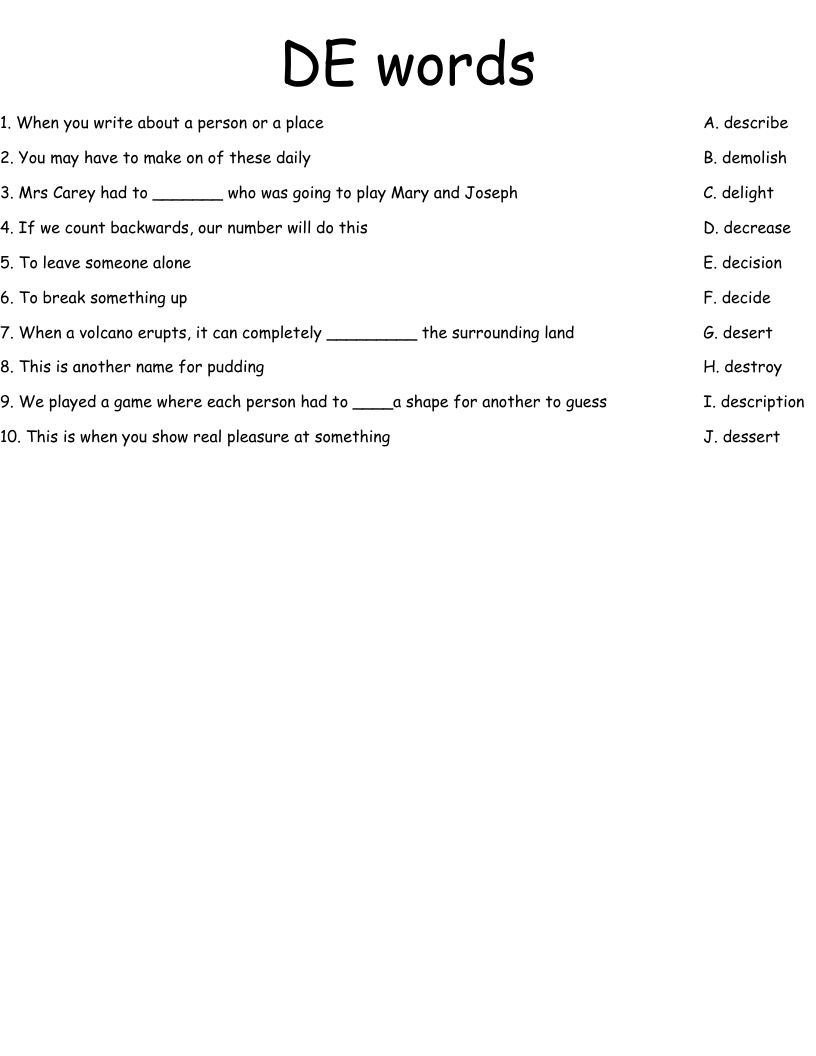 DE words Worksheet