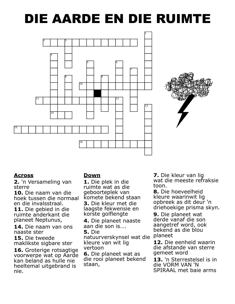 DIE AARDE EN DIE RUIMTE Crossword