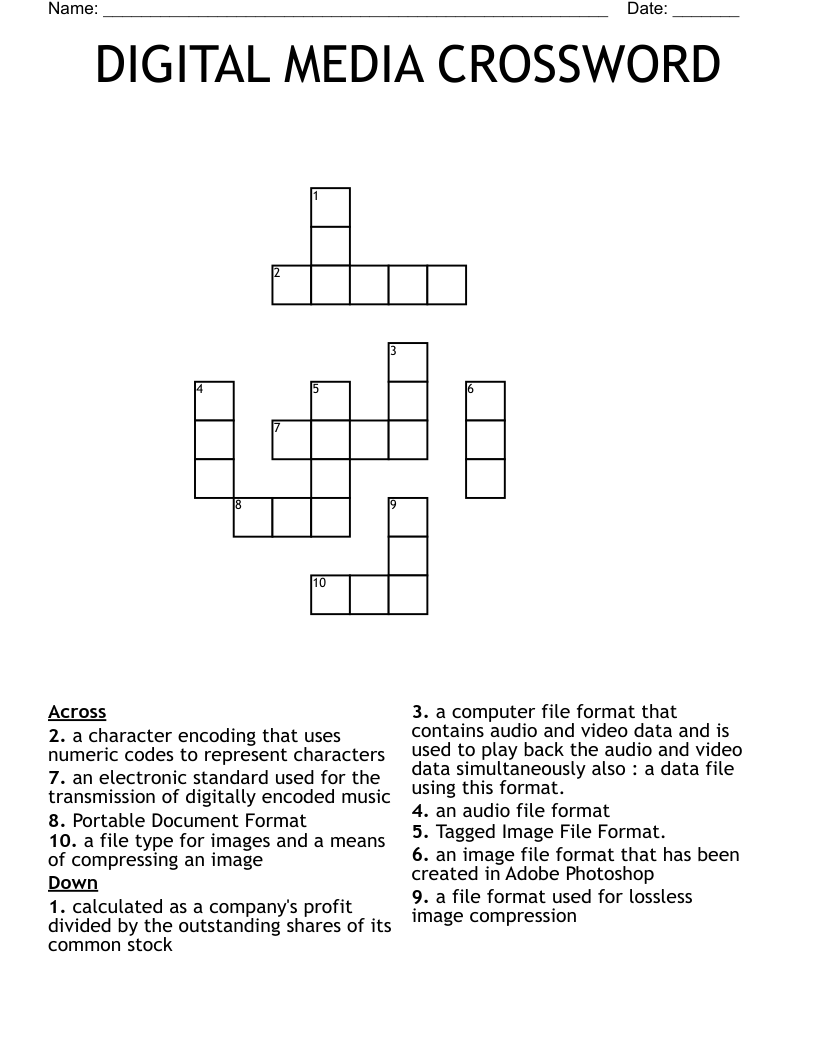 DIGITAL MEDIA CROSSWORD