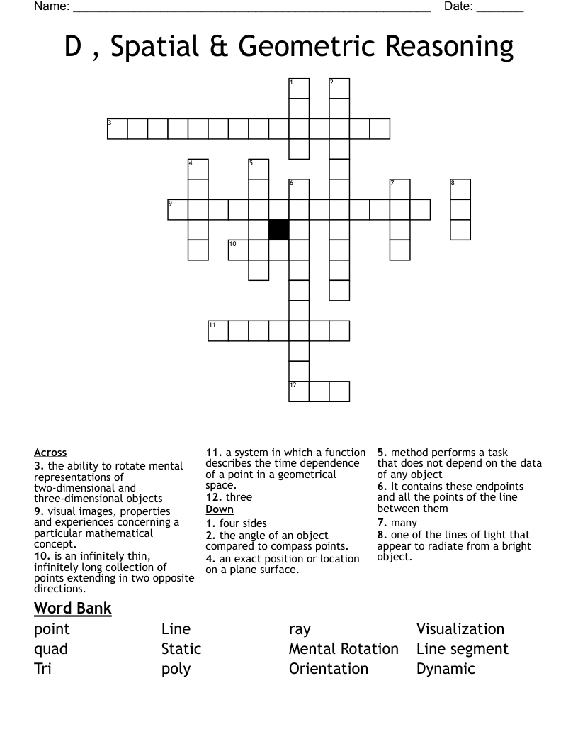 D , Spatial & Geometric Reasoning  Crossword