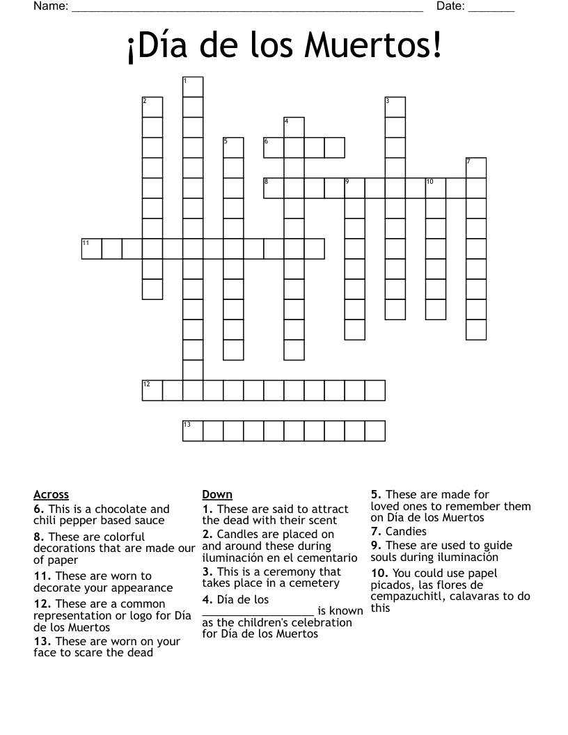 ¡Día de los Muertos!  Crossword