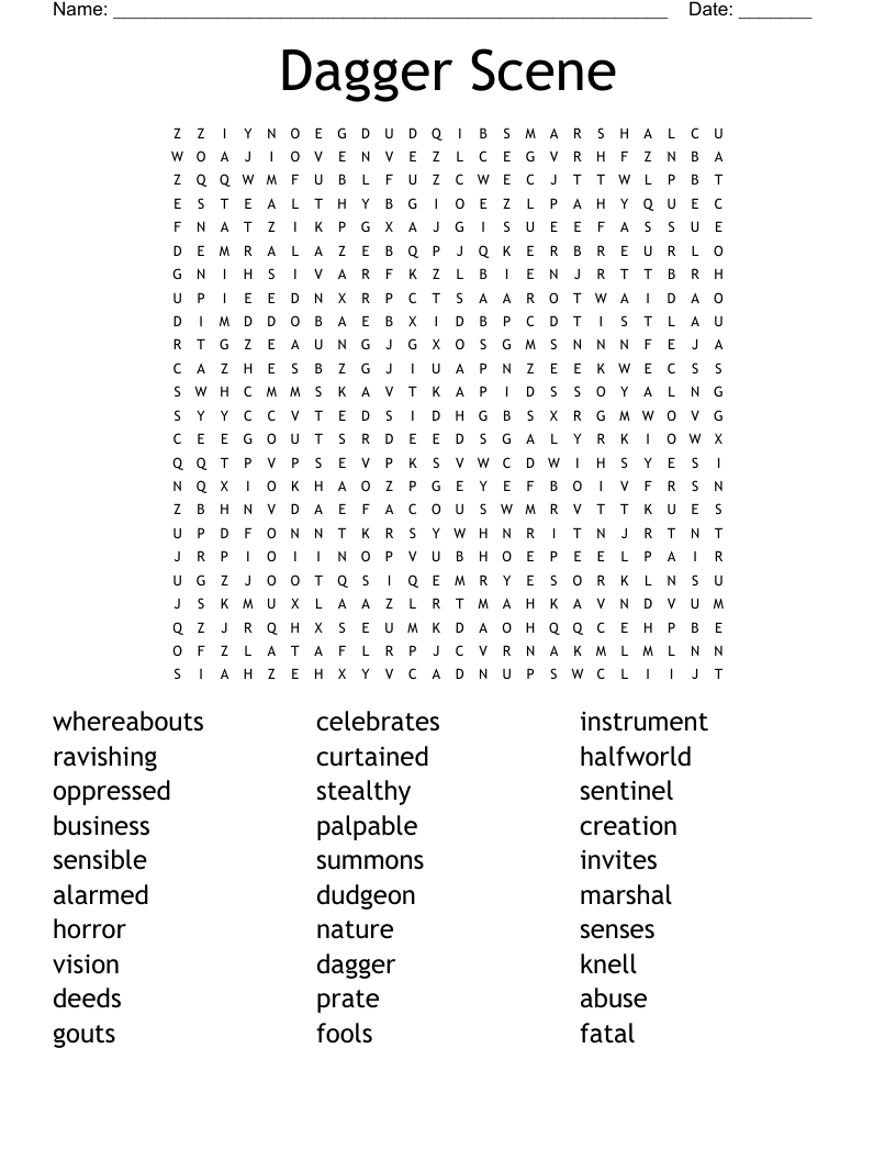 Dagger Scene Word Search