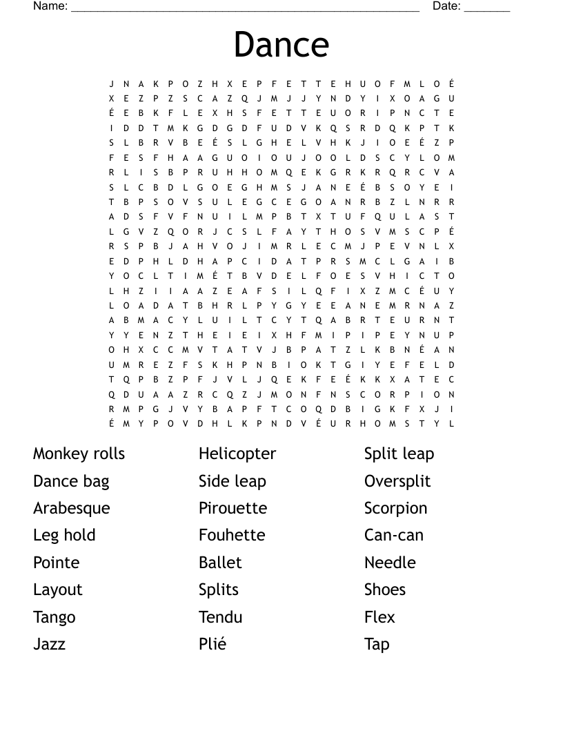 Dance Word Search