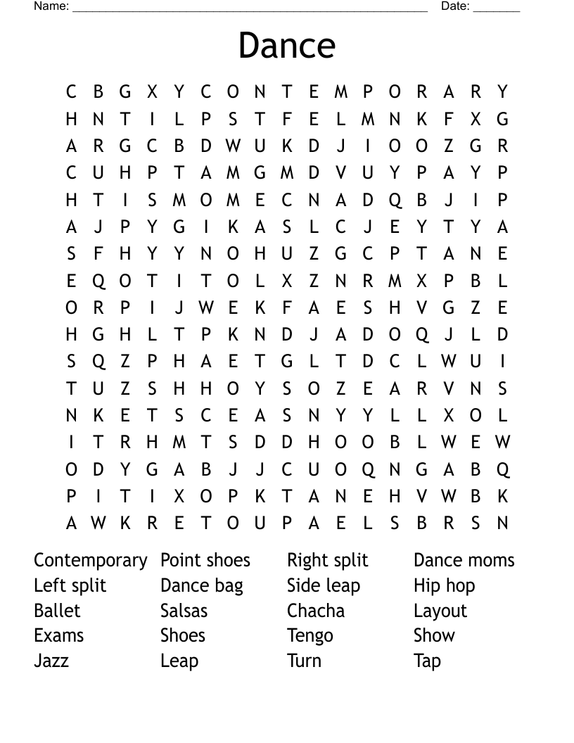Dance  Word Search