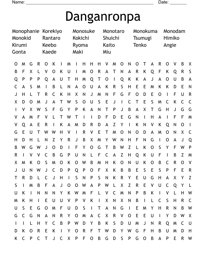 Danganronpa  Word Search