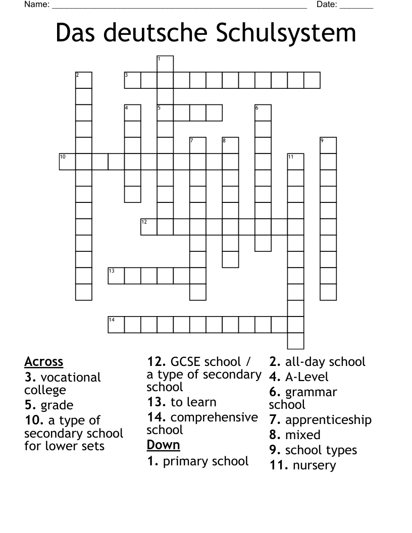 Das deutsche Schulsystem Crossword